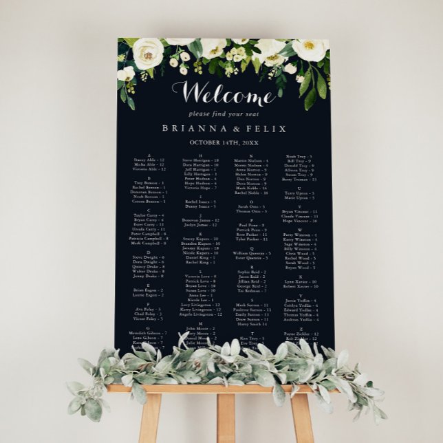 Green White Floral Blue Alphabetical Seating Chart (Creator Uploaded)