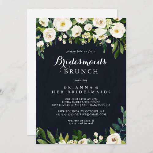 Green White Floral Blue Bridesmaids Brunch Shower  Invitation