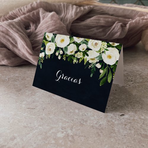 Green White Floral Blue Folded Wedding Gracias  Thank You Card