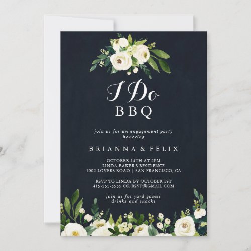 Green White Floral Blue I Do BBQ Engagement Party  Invitation