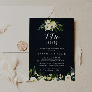 Green White Floral Blue I Do BBQ Engagement Party  Invitation