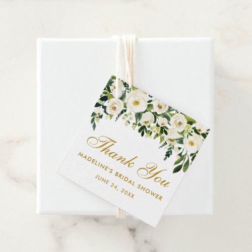 Green White Floral Bridal Shower Thank You Gold Favor Tags