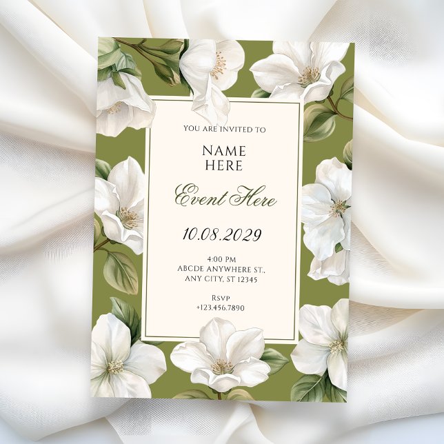 Green white Floral elegant  Invitation (Creator Uploaded)