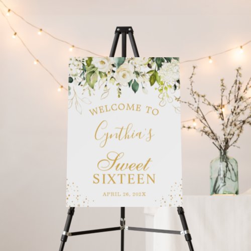 Green White Floral Elegant Sweet Sixteen Birthday Foam Board