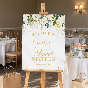 Green White Floral Elegant Sweet Sixteen Birthday Foam Board