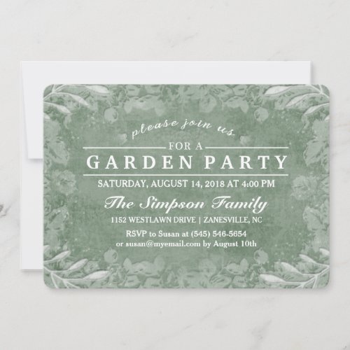 Green  White Floral Garden Party Invitation