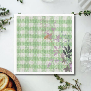 Green White Floral Gingham Plaid Country Farmhouse Napkins
