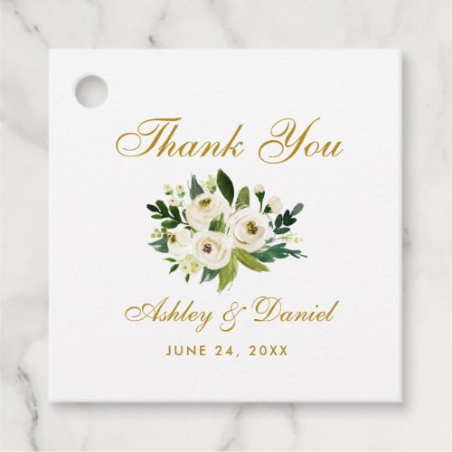 Green White Floral Gold Wedding Thank You Favor Tags