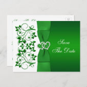 Green, White Floral Hearts Save The Date Post Card (Front/Back)