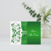 Green, White Floral Hearts Save The Date Post Card (Standing Front)