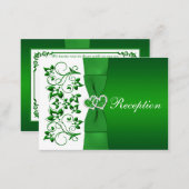 Green, White Floral, Hearts Wedding Reception Card (Front/Back)