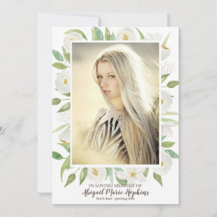Green & White Floral In Loving Memory Funeral Thank You Card