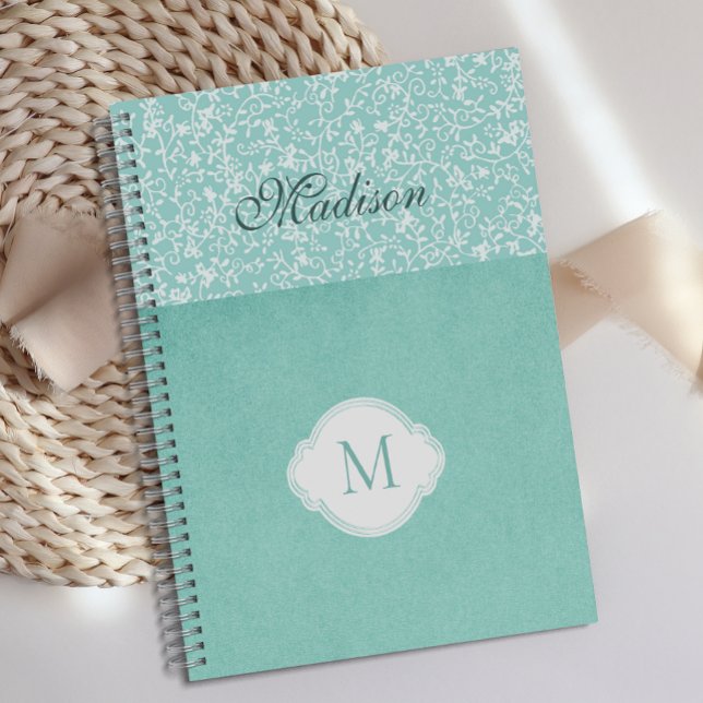 Green White Floral Pastel Trendy Monogram Planner (Creator Uploaded)