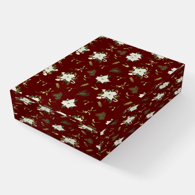 Green White Floral Pattern on Maroon Decorative Paperweight (Angled)