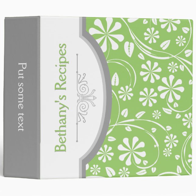 Green, white floral pattern with frame recipe binder (Front/Spine)