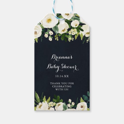 Green White Floral Royal Blue Baby Shower  Gift Tags