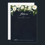 Green White Floral Royal Blue Calligraphy Wedding  Advice Card<br><div class="desc">This green white floral royal blue calligraphy wedding advice card is perfect for a rustic wedding. The design features elegant watercolor white peonies with green foliage in a dark blue background. These cards are perfect for a wedding, bridal shower, baby shower, graduation party & more. Personalize the cards with the...</div>