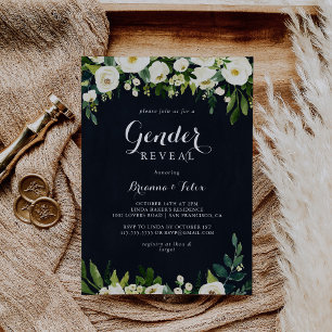 Green White Floral Royal Blue Gender Reveal Party Invitation