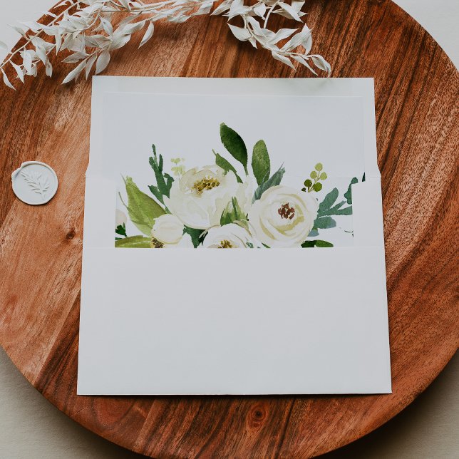 Green White Floral Royal Blue Self-Addressed RSVP  Envelope (Creator Uploaded)