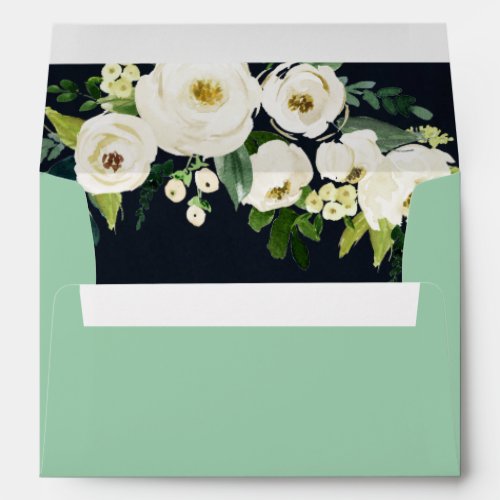 Green White Floral Royal Blue Wedding Invitation Envelope