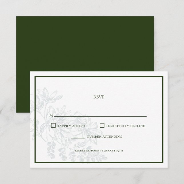 Green White Floral Simple Wedding RSVP Card (Front/Back)