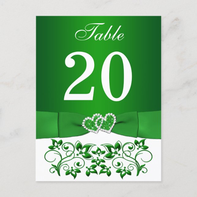 Green, White Floral Table Number Card (Front)