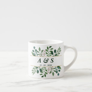 Green White Floral Wedding Espresso Cup