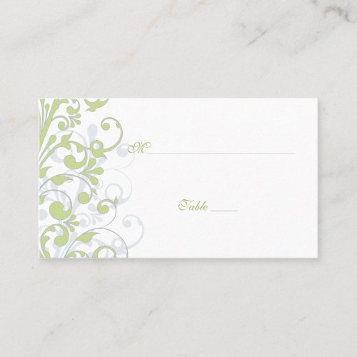Green, White Floral Wedding Place Cards Business Card Template