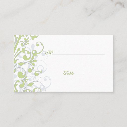 Customizable Green, White Floral Wedding Place Cards Business Card Template