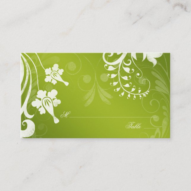 Green White Floral Wedding Place or Escort Cards (Front)