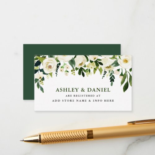 Green White Floral Wedding Registry Insert Card
