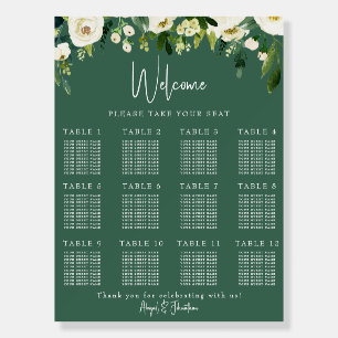 Green White Floral Wedding Seating Chart Foam Board