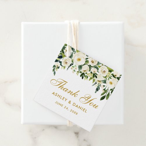 Green White Floral Wedding Thank You Gold Favor Tags