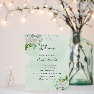 Green white florals wedding timeline foam board