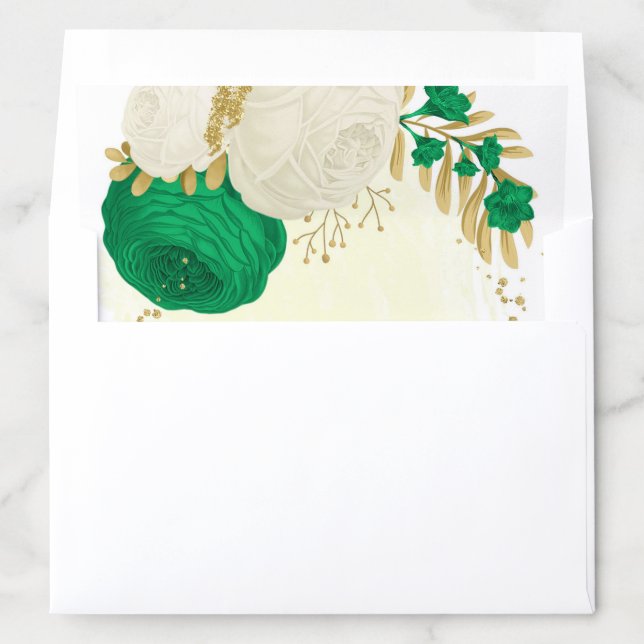 green & white flowers gold botanical wedding envel envelope liner (In Envelope)