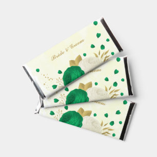 green white flowers gold botanical wedding hershey bar favors