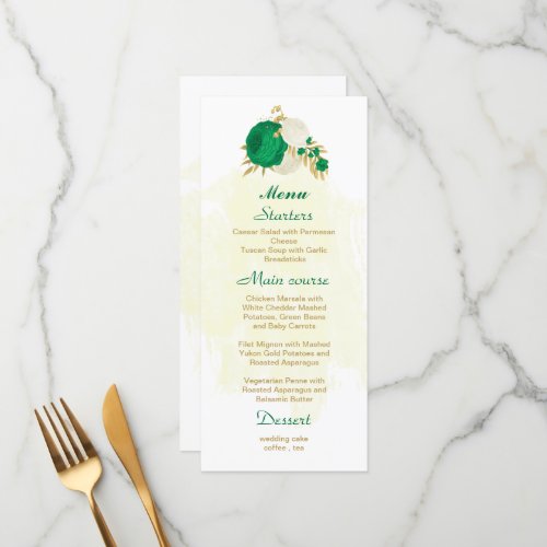 green white flowers gold botanical wedding menu