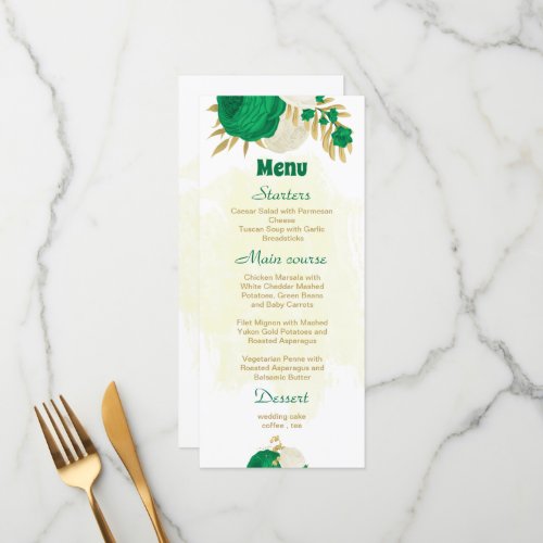 green white flowers gold botanical wedding menu