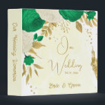 green & white flowers gold wedding photo album  3 ring binder<br><div class="desc">Romantic emerald green & white flowers with gold leaves botanical wedding photo album binder
The glitter details are simulated.</div>
