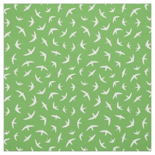 Green White Flying Swallows and Swifts Fabric