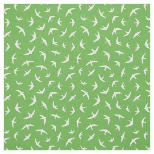 Green White Flying Swallows and Swifts Fabric