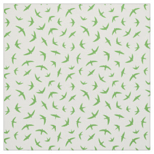 Green White Flying Swallows and Swifts Pattern Fabric