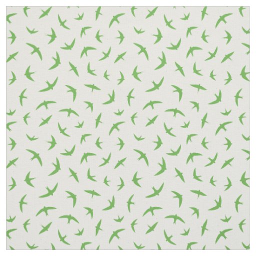 Green White Flying Swallows and Swifts Pattern Fabric