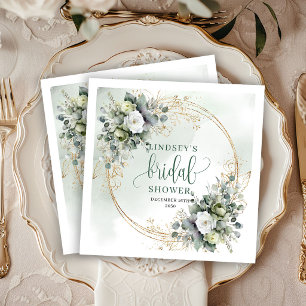Green White Foliage Bridal Shower Party Napkins