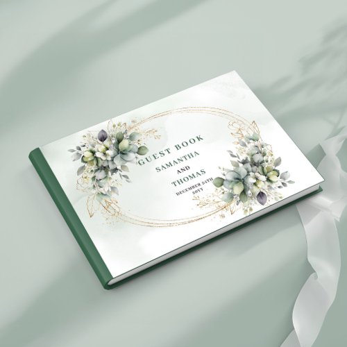 Green White Foliage Watercolor Wedding Guest Book