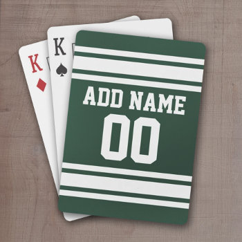 Green White Football Jersey Custom Name Number Playing Cards by MyRazzleDazzle at Zazzle