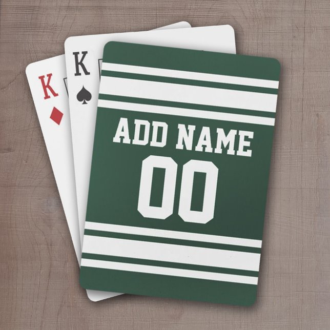 Green White Football Jersey Custom Name Number Poker Cards (Football Jersey personalized playing cards)