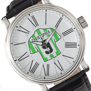 Green & White Football Shirt with Roman Numerals. Watch