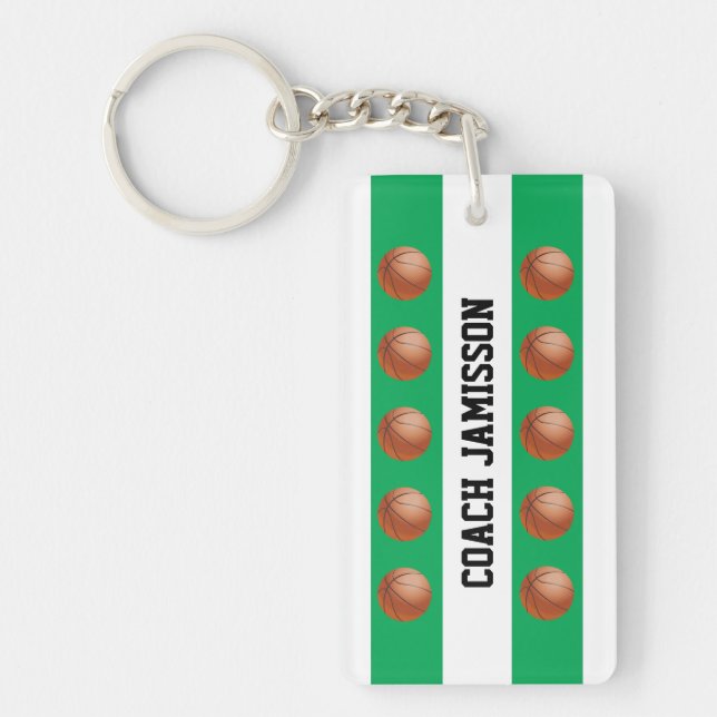 Green/White for Basketball Coach, Player Keychain (Front)