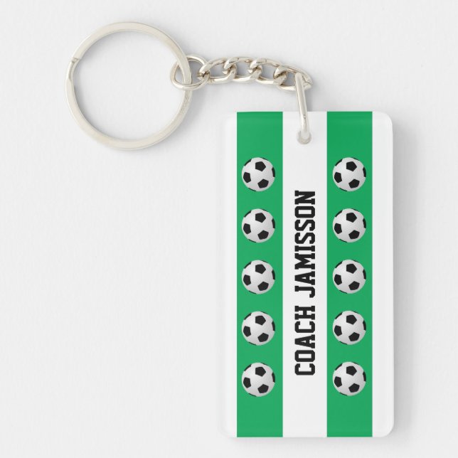 Green & White, for Soccer Coach, Player Keychain (Front)